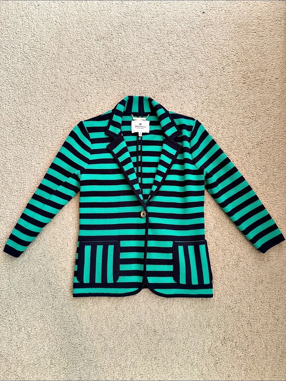 Juicy Couture Striped Cardigan in Green & Black Size Medium Like New